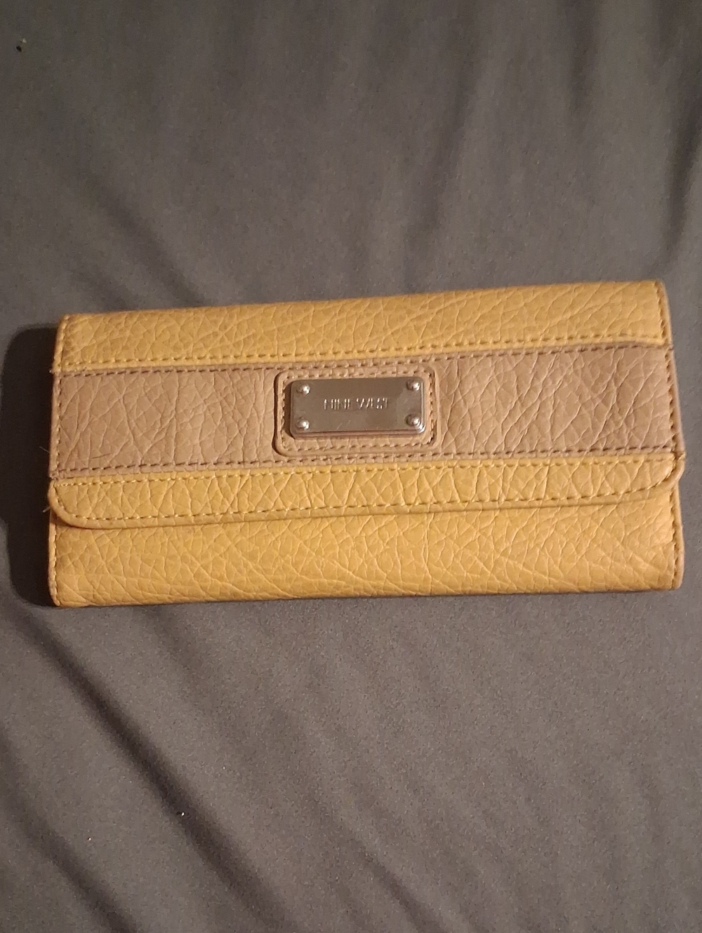 Nine West Yellow and Taupe Two-Tone Leather Wallet